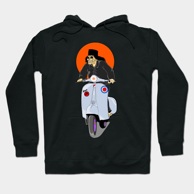 skull riding a Vespa motorbike Hoodie by Bloods illustrator